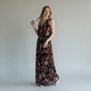 Disney Beauty and the Beast Rose Print Maxi Dress Size Large
